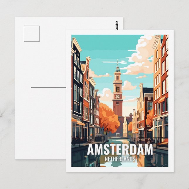 Amsterdam Nederländska Berömden Travel Ställe Vykort (Fram/baksida)