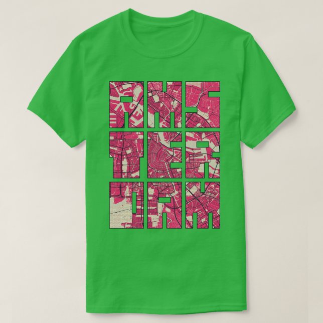 Amsterdam Nederländska Blommarna City Karta Typogr T Shirt (Design framsida)
