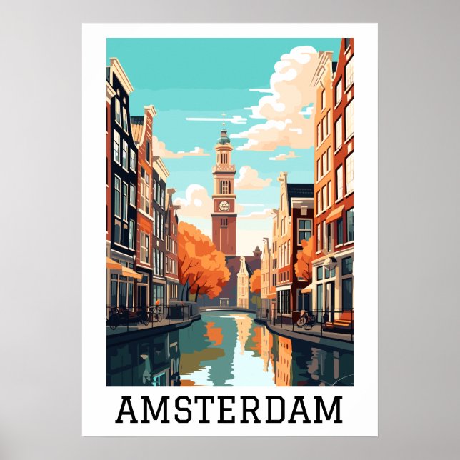 Amsterdam Nederländska kanalen Travel Poster (Framsidan)