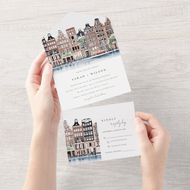 Amsterdam Nederländska kanalen Watercolor Ligcape  (Avrivbar del)