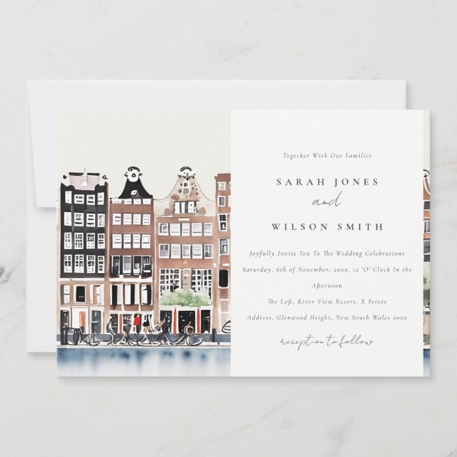 Amsterdam Nederländska kanalen Watercolor Ligcape  Inbjudningar (Framsida)