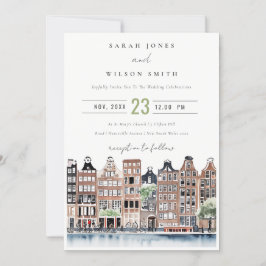 Amsterdam Nederländska kanalen Watercolor Ligcape Inbjudningar