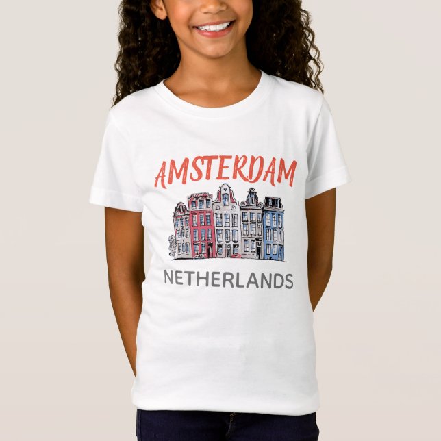 Amsterdam Nederländska radhus, flickors T Shirt (Framsida)
