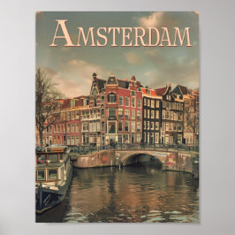 Amsterdam Nederländska Vintagen Berömd Travel Stäl Poster