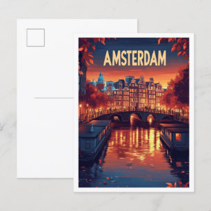 Amsterdam Nederländska Vintagen Illustration Trave Vykort