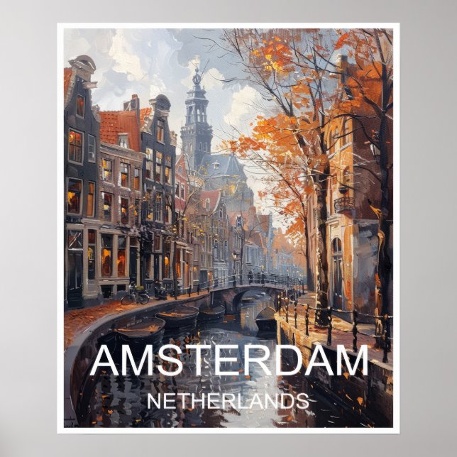Amsterdam Netherlands Art Print Travel Poster (Framsidan)