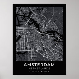 Amsterdam Netherlands Black City Karta Poster
