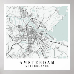 Amsterdam Netherlands Blue Vatten Street Karta Poster