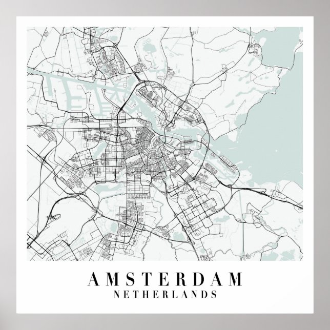 Amsterdam Netherlands Blue Vatten Street Karta Poster (Framsidan)