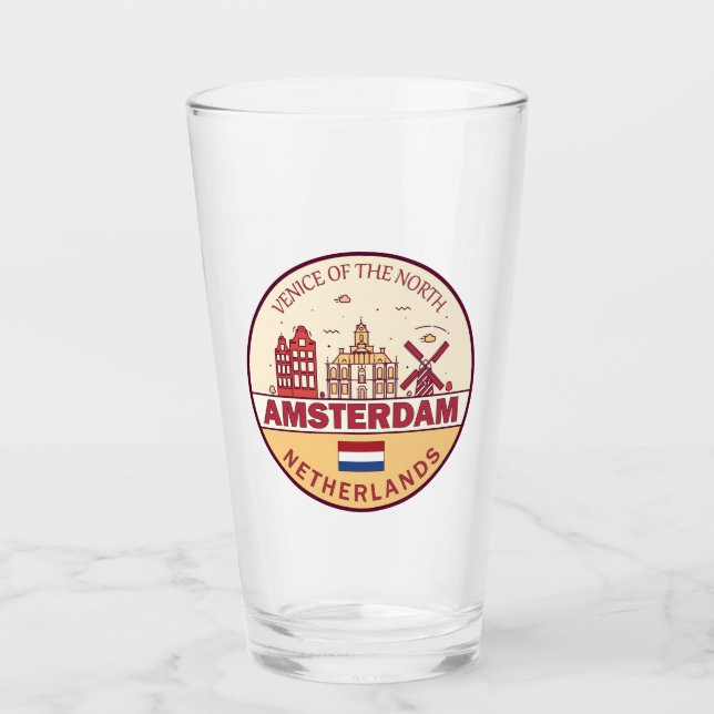 Amsterdam Netherlands City Skyline Emblem Glaskopp (Framsida)