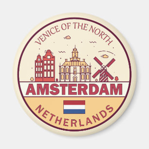 Amsterdam Netherlands City Skyline Emblem Magnet