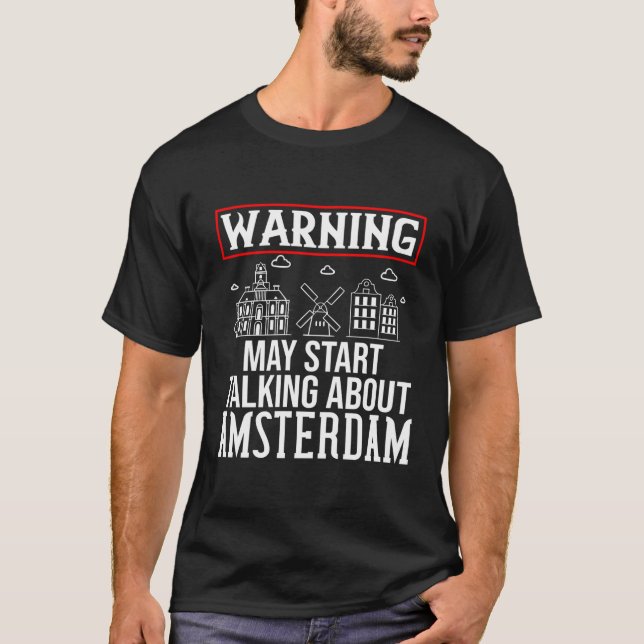 Amsterdam Netherlands City Skyline Karta Travel T Shirt (Framsida)