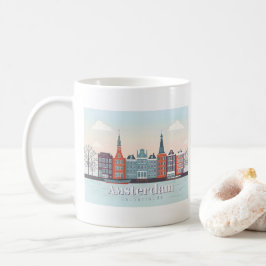 Amsterdam Netherlands Damrak Pastel Travel Design Kaffemugg