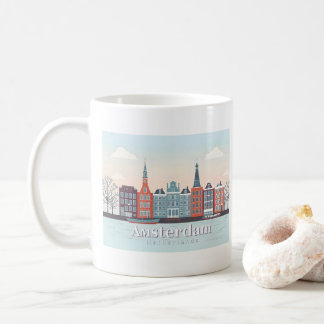 Amsterdam Netherlands Damrak Pastel Travel Design Kaffemugg