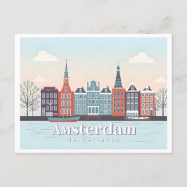 Amsterdam Netherlands Damrak Pastel Travel Design Vykort