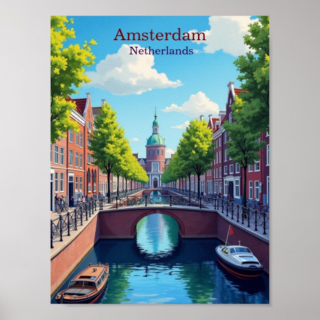 Amsterdam Netherlands Gouache Illustration Travel Poster (Framsidan)