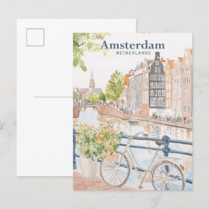 Amsterdam Netherlands Gouache Illustration Travel Vykort