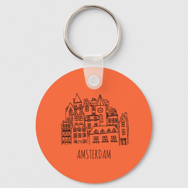 Amsterdam Netherlands Holland City Souvenir Orange Nyckelring (Framsida)