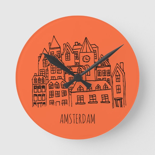 Amsterdam Netherlands Holland City Souvenir Orange Rund Klocka (Framsida)