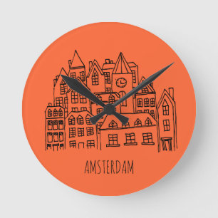 Amsterdam Netherlands Holland City Souvenir Orange Rund Klocka