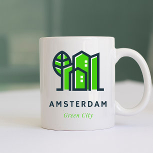 Amsterdam Netherlands Holland Dutch Grönt City Kaffemugg