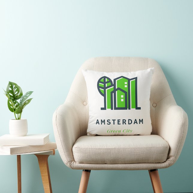 Amsterdam Netherlands Holland Dutch Grönt City Kudde (Skapare uppladdad)