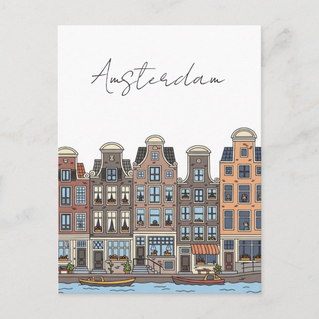 Amsterdam Netherlands Illustration Vykort (Framsida)