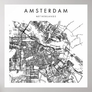 Amsterdam Netherlands Minimal Modern Street Karta Poster