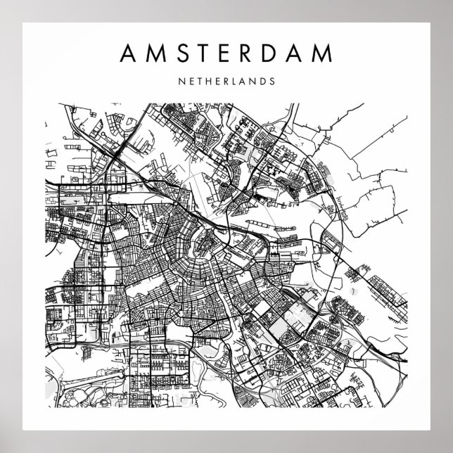 Amsterdam Netherlands Minimal Modern Street Karta Poster (Framsidan)