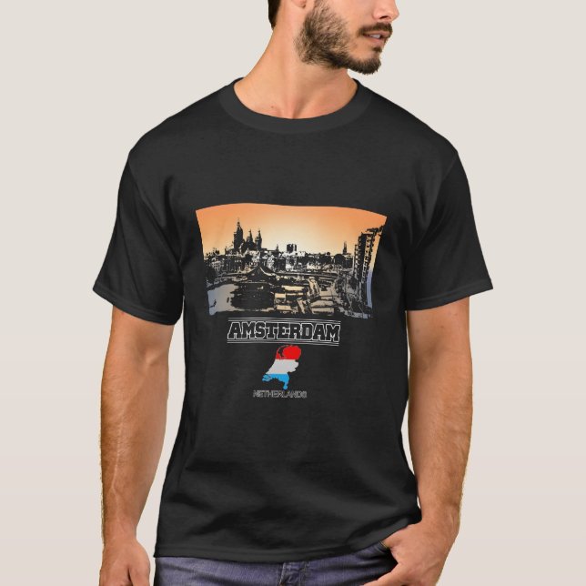Amsterdam Netherlands Skyline Vacation Souvenir Ci T Shirt (Framsida)