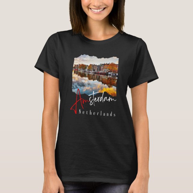 Amsterdam Netherlands Souvenir Premium T Shirt (Framsida)