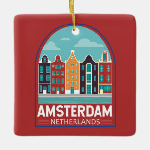 Amsterdam Netherlands Travel Art Vintage Julgransprydnad Keramik
