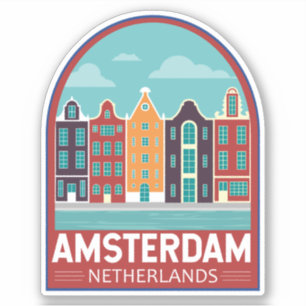 Amsterdam Netherlands Travel Art Vintage Klistermärken