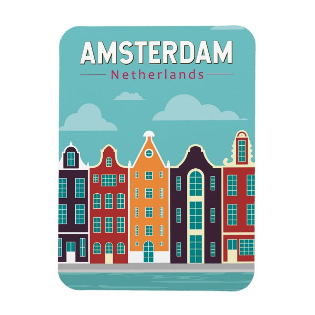 Amsterdam Netherlands Travel Art Vintage Magnet (Vertikal)