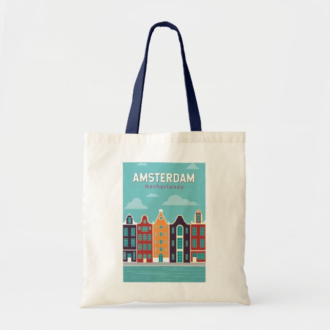 Amsterdam Netherlands Travel Art Vintage Tygkasse (Framsidan)