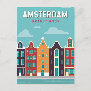 Amsterdam Netherlands Travel Art Vintage Vykort