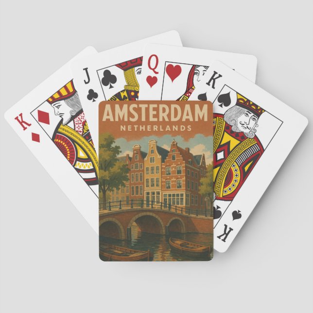 Amsterdam Netherlands Vintage Canal View Casinokort (Baksidan)