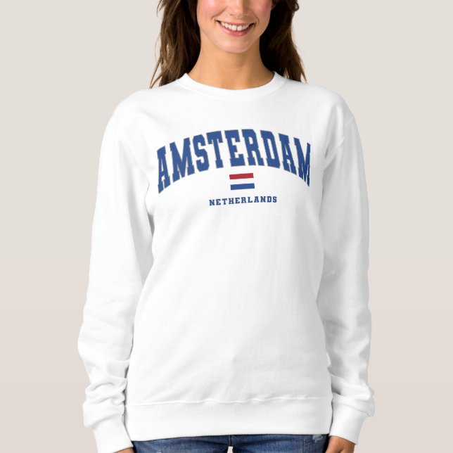 Amsterdam Netherlands Vintage College Stil T Shirt (Framsida)