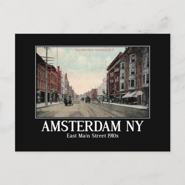 Amsterdam NY Main St Montgomery County 1910s Vykort (Framsida)