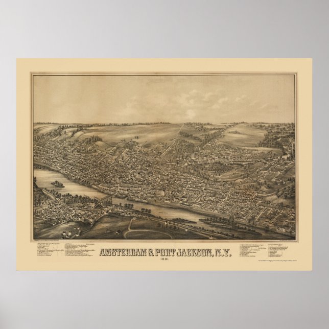Amsterdam, NY Panoramic Karta - 1881 Poster (Framsidan)