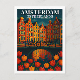 Amsterdam på natten Blommor & Cyklar Vykort
