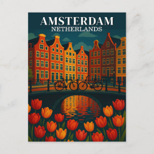 Amsterdam på natten Cyklar på bro Blommor Vykort