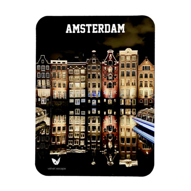 Amsterdam på natten - kylmagnet magnet (Vertikal)