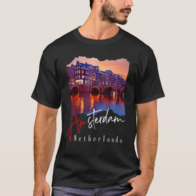 Amsterdam på natten - Nederländerna Holland - Amst T Shirt (Framsida)