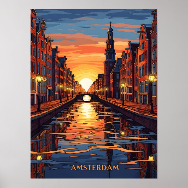 Amsterdam Postcard Holland Vintage Travel Poster (Framsidan)