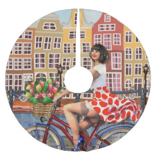 Amsterdam Poster: Pin-Up Girl Cycling. Julgransmatta Borstad Polyester