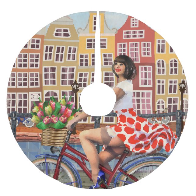 Amsterdam Poster: Pin-Up Girl Cycling. Julgransmatta Borstad Polyester (Framsidan)
