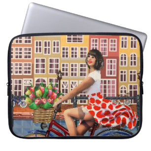 Amsterdam Poster: Pin-Up Girl Cycling. Laptop Fodral