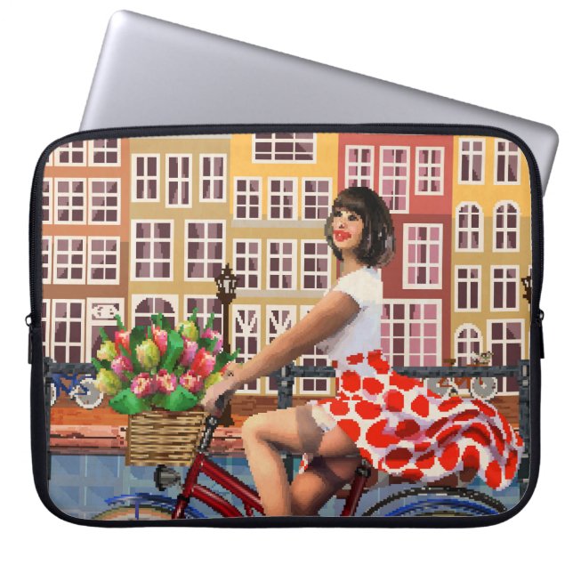 Amsterdam Poster: Pin-Up Girl Cycling. Laptop Fodral (Framsidan)