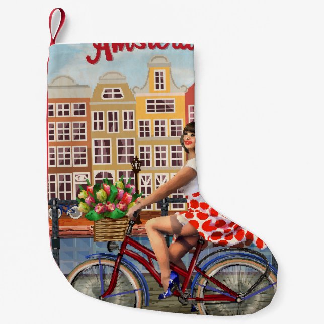 Amsterdam Poster: Pin-Up Girl Cycling. Liten Julstrumpa (Framsidan)